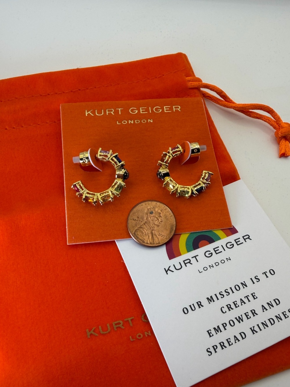 Kurt Geiger London Rainbow Crystal Hoop Earrings Gold Tone NWT $78 - Picture 11 of 12